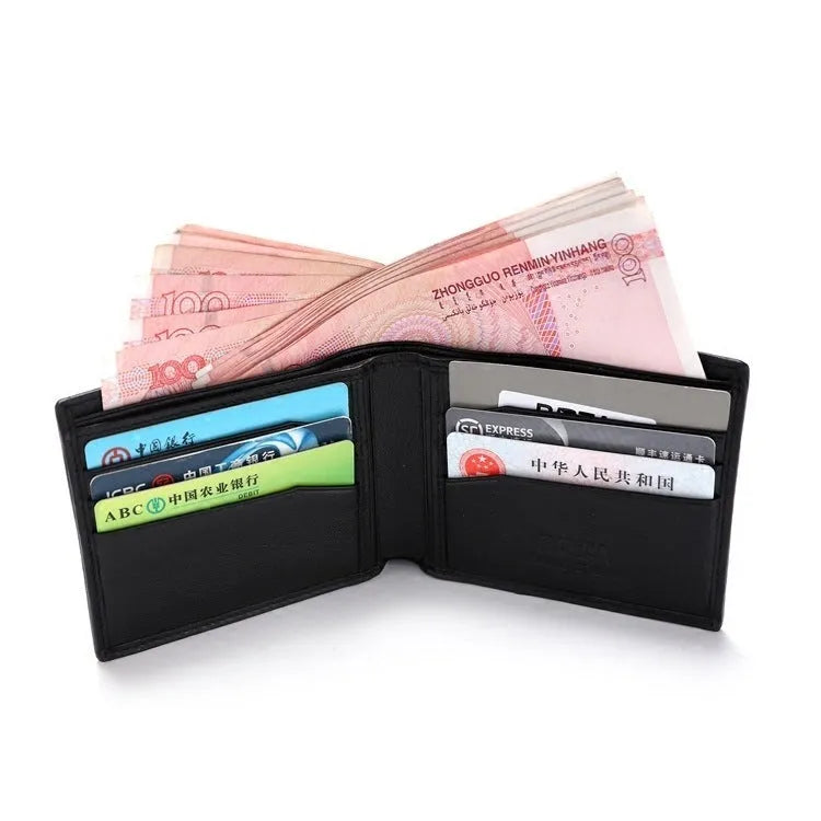 Genuine leather pearl fishskin texture wallet with horizontal square design and sewing thread detailing