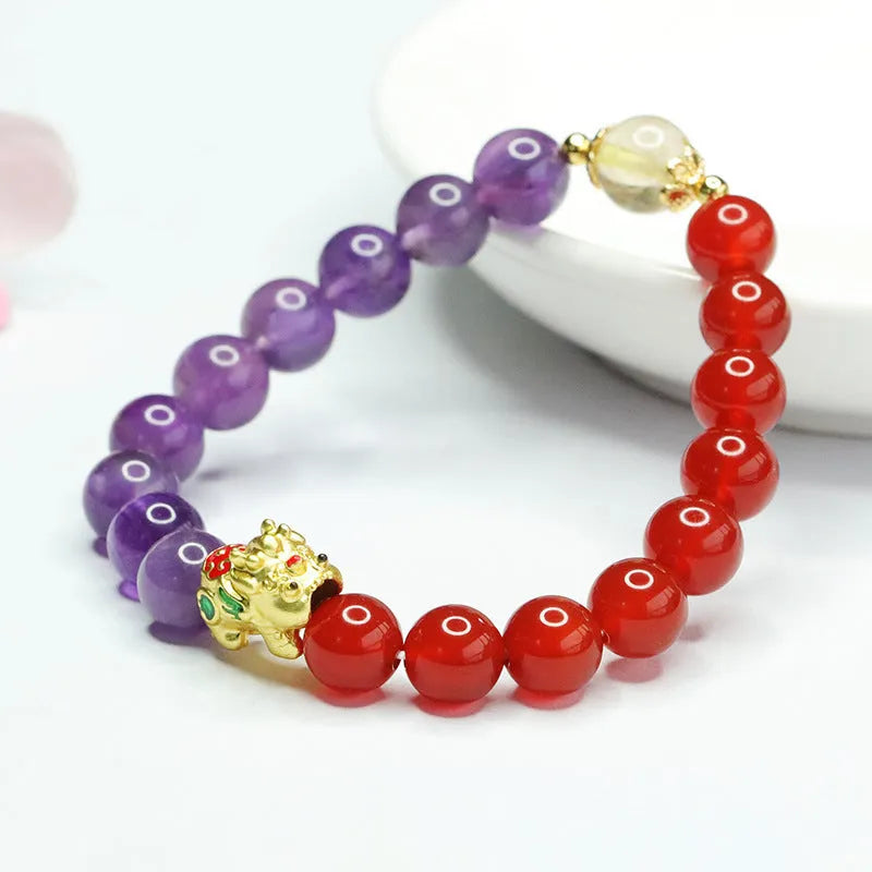 Women's amethyst red agate bracelet with 8mm beads in Chinese-style design