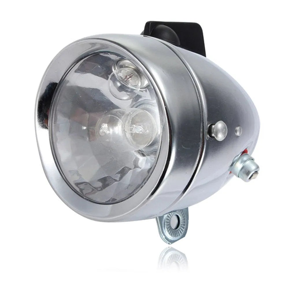 Silver bicycle generator light modification kit with dynamo for friction-powered 12V 6W lighting