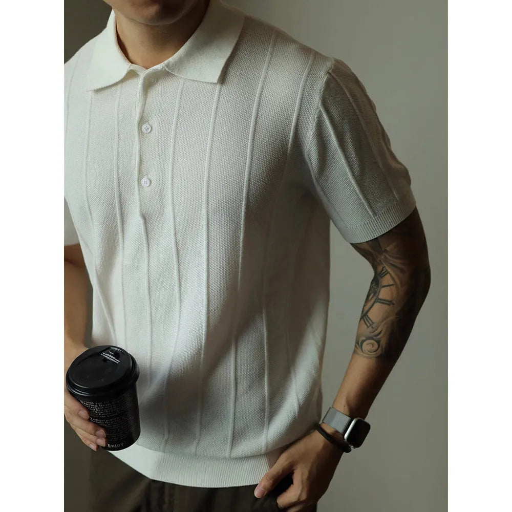 Men's black and white polyester pullover t-shirt, loose-fitting casual top