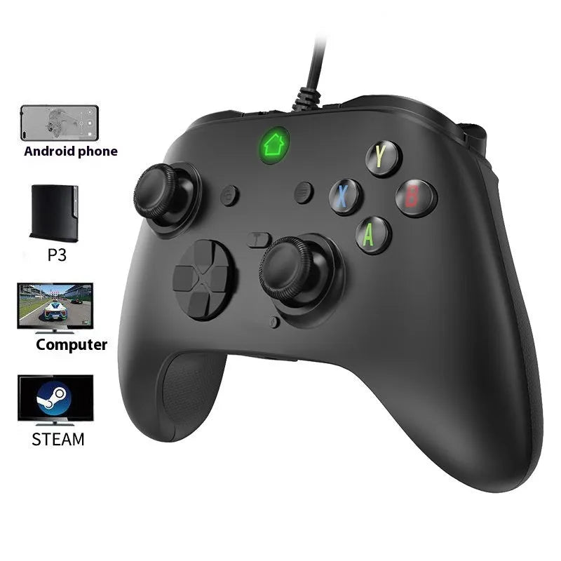 Six-in-one wired game controller for PC and PS in black or white with USB interface and macro programming