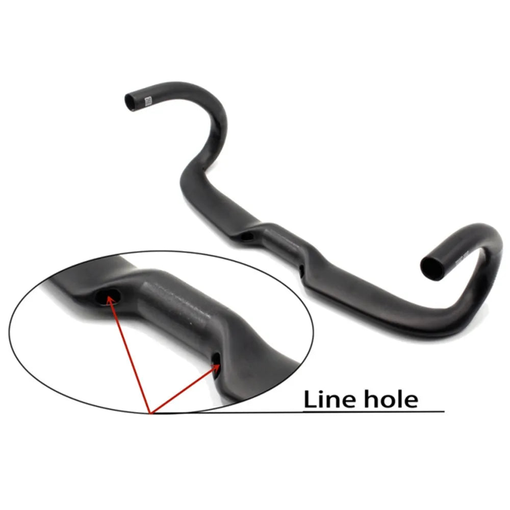 Wei Bike matt carbon fibre bent profile road bicycle handlebar showing its shape