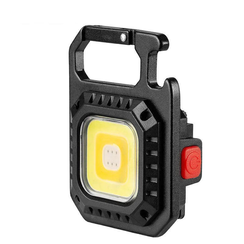30W mini keychain light in aluminium alloy with bottle opener, screwdriver, wrench, and window hammer, white and yellow red light.