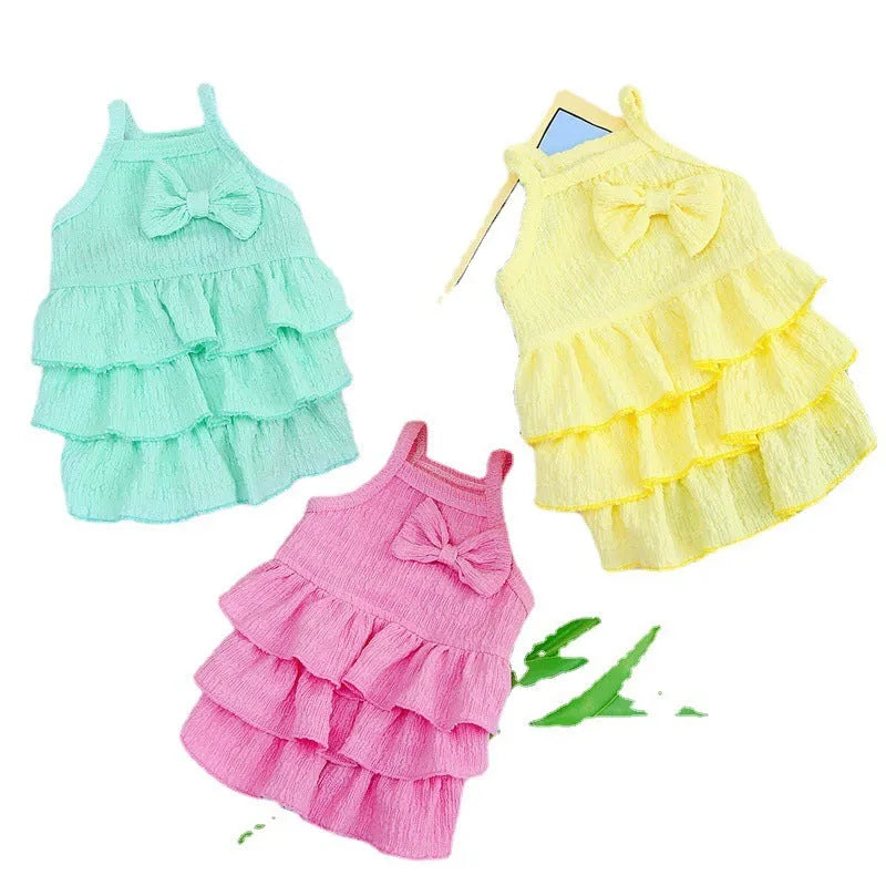 Polyester princess dress for small dogs with layered skirt and hair candy details in rose red colour