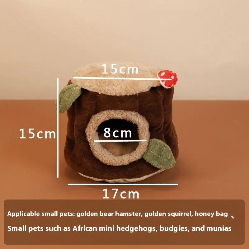 Brown cloth hanging rabbit nest with suspended stump design for indoor cages