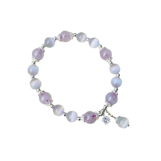 Opal amethyst crystal bracelet with moon shape and manual craftsmanship details