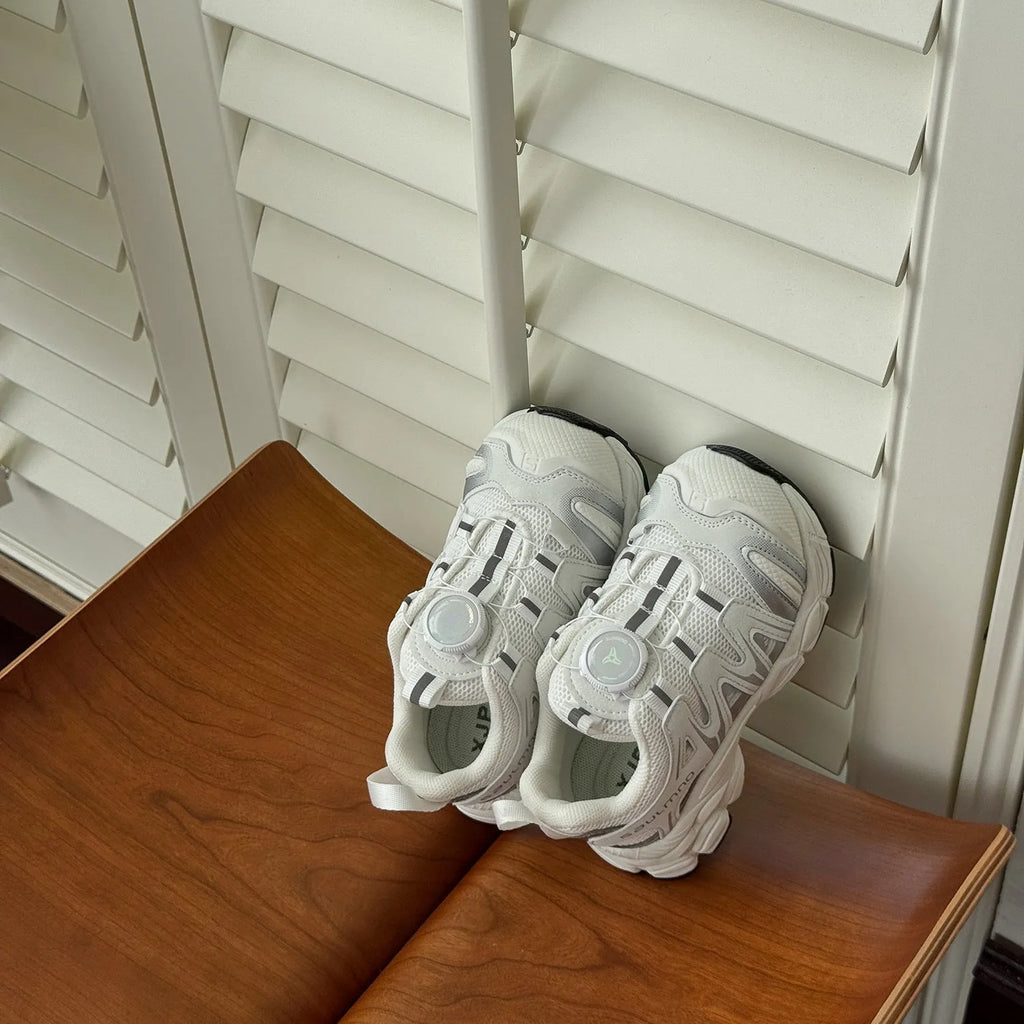 Girls' casual shoes in black, beige, or pink with PU leather mesh uppers for breathable lightweight wear