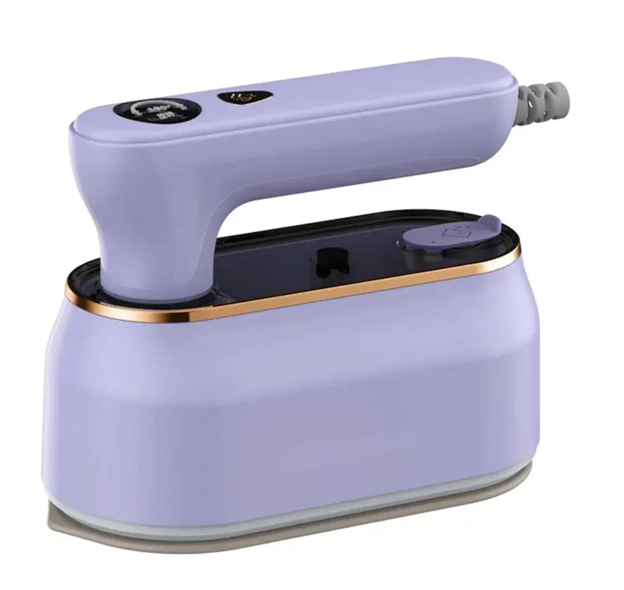 Milky white portable foldable iron with ceramic soleplate on a plain background.