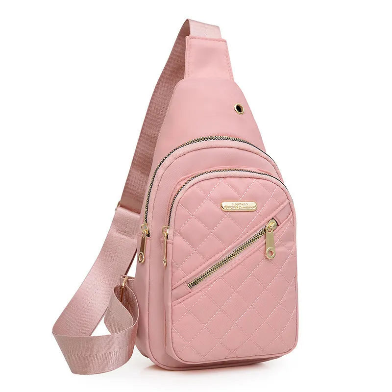 Girl's Oxford cloth crossbody chest bag in a solid colour with plaid detail