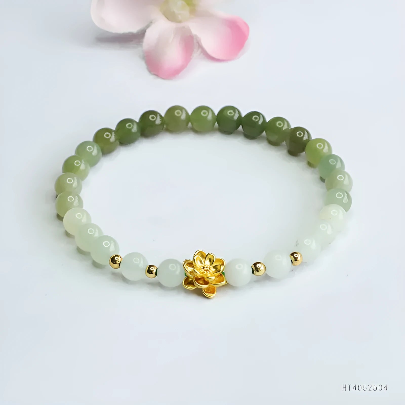Hand-woven ancient style bracelet with Hetian jade gradient colours and lotus flower pattern