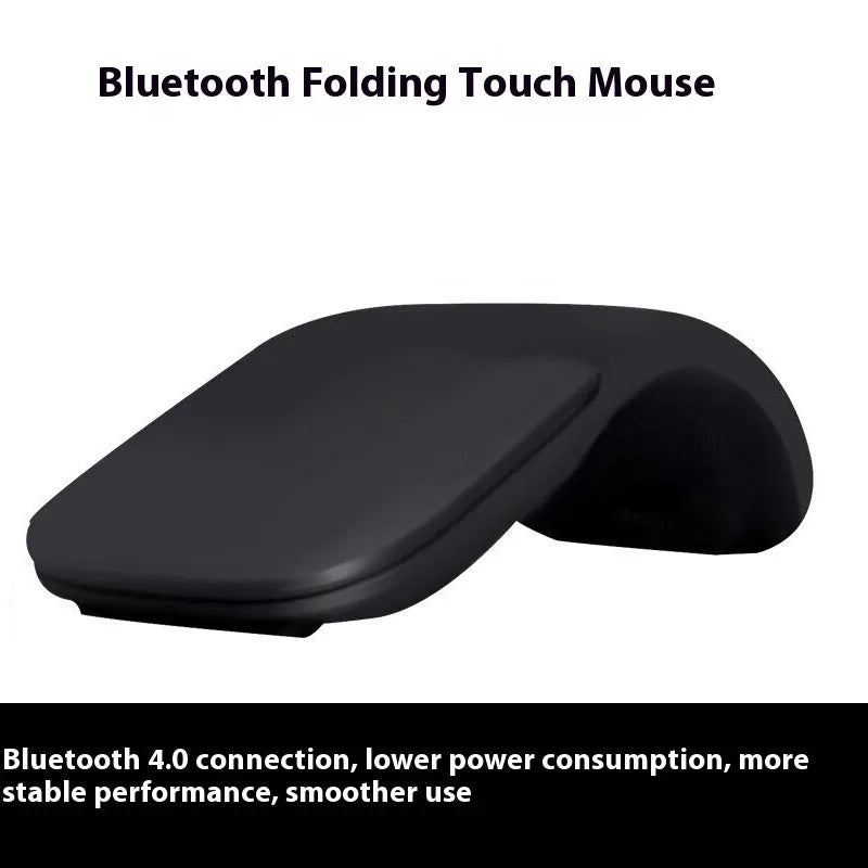 Folding Bluetooth wireless touch mouse shown in black colour with compact dimensions