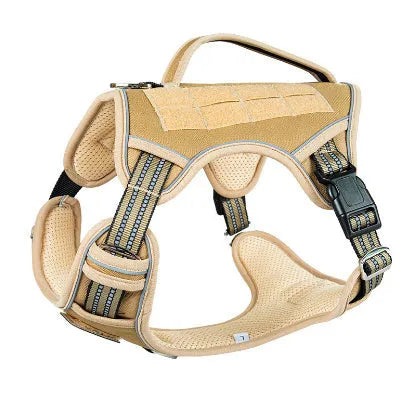 Tactical dog chest strap made from Oxford cloth, shown in olive green colour.