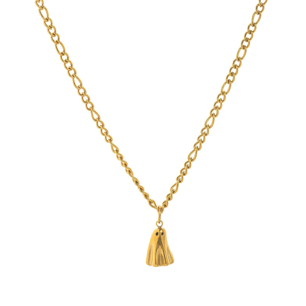 Ghost pendant necklace with titanium steel pendant and stainless steel chain in Cable, Figaro, or Mini Staple style