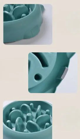 Green bone-shaped slow feeder dog bowl with raised ridges to prevent fast eating.