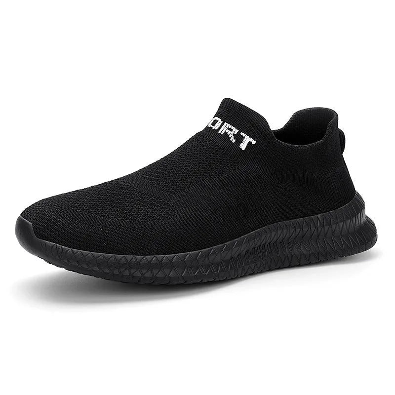 Men's low-top Flyknit sneakers in blue with a round toe and flat sole for casual wear.