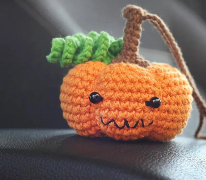 Plush hand-woven car hanging ornament showing 15 cm length and polyester texture