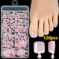 120 French white edge nude square short artificial toe nails in nine natural shades