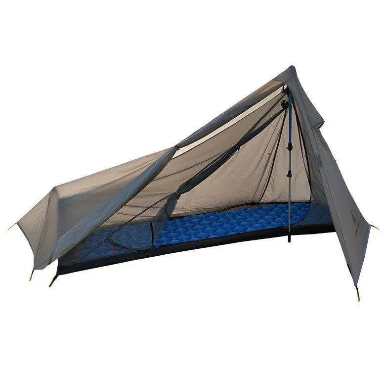 Aluminium alloy double tent for outdoor camping, green or grey, 210cm x 95cm, 610g, self-build design