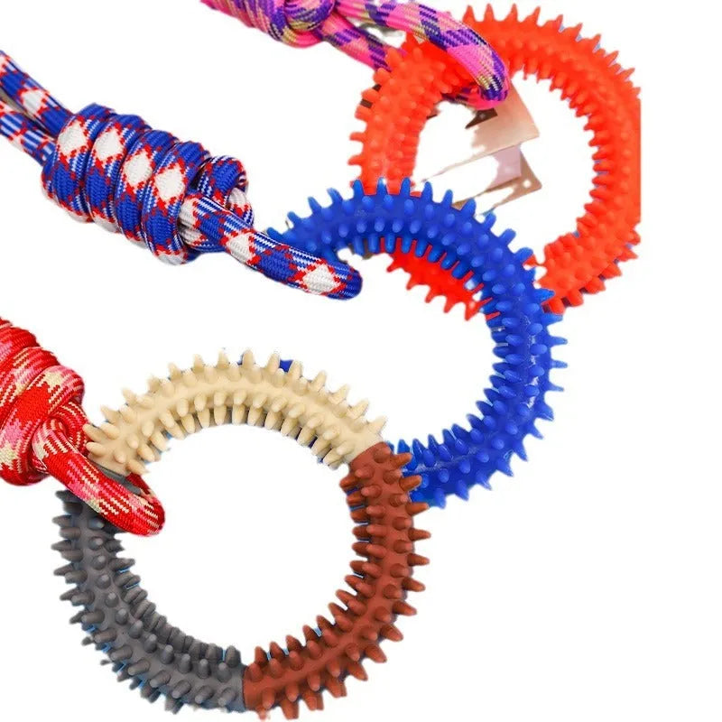43cm blue braided rope pet toy with multiple knots for puppy chewing relief