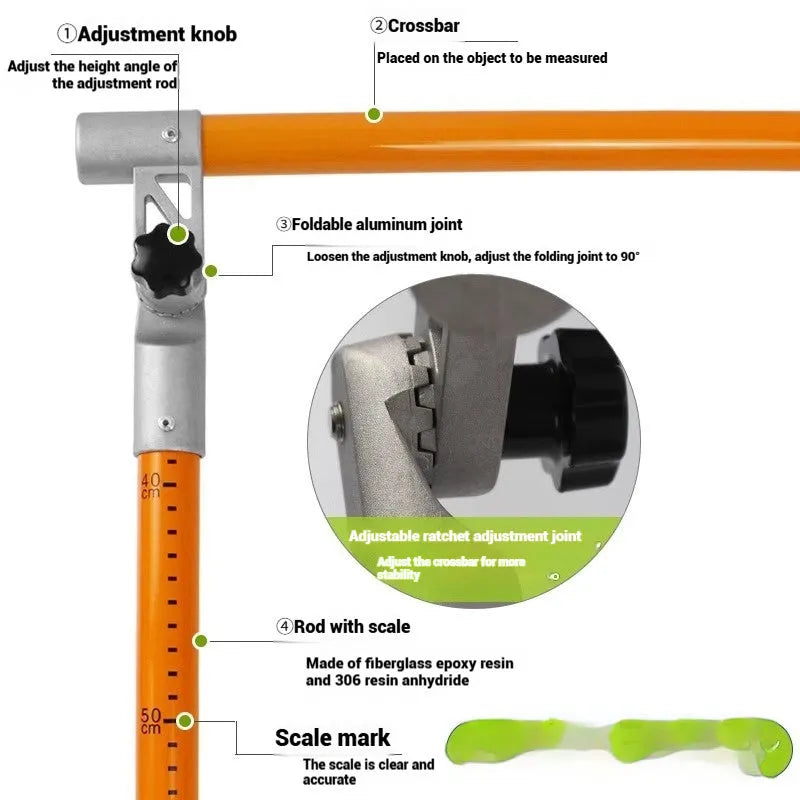 Telescopic fibreglass truck height measuring rod with clear scale, shown extended to full height.
