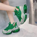 Women's leather sports shoes with thick soles, cross-tie closure, and jelly detailing in multiple colours