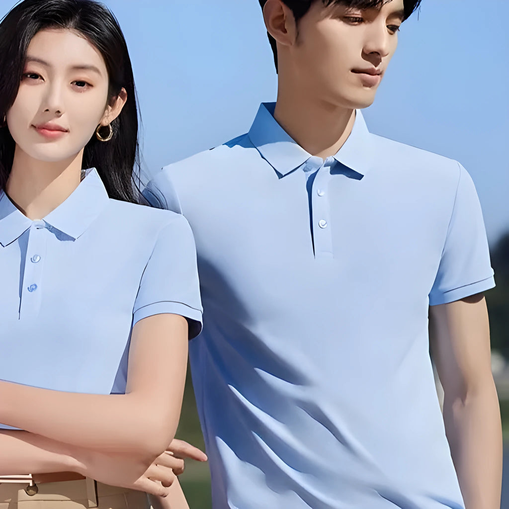 Cotton short sleeve pullover work top shown in multiple colours including Army Green and Navy Blue