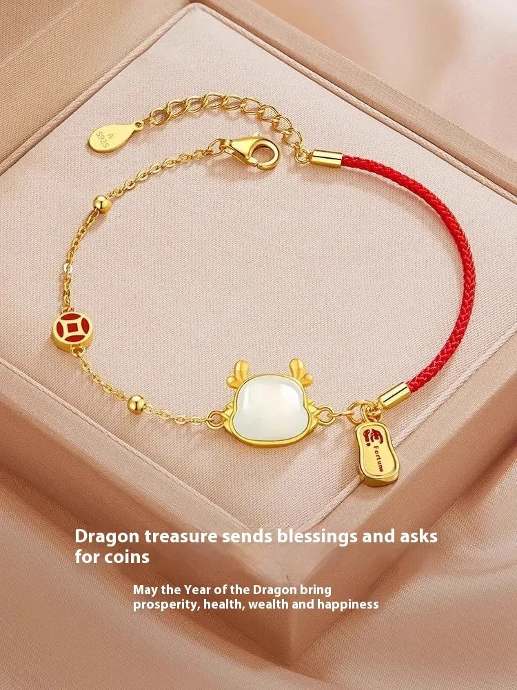 SL173 silver-plated bracelet with dragon charm and Hetian jade stone