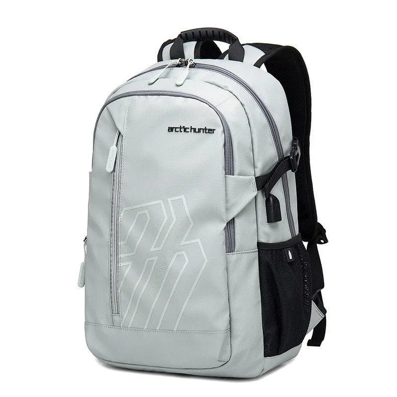18-inch casual computer backpack in plaid pattern with curved shoulder strap showing blue colour option