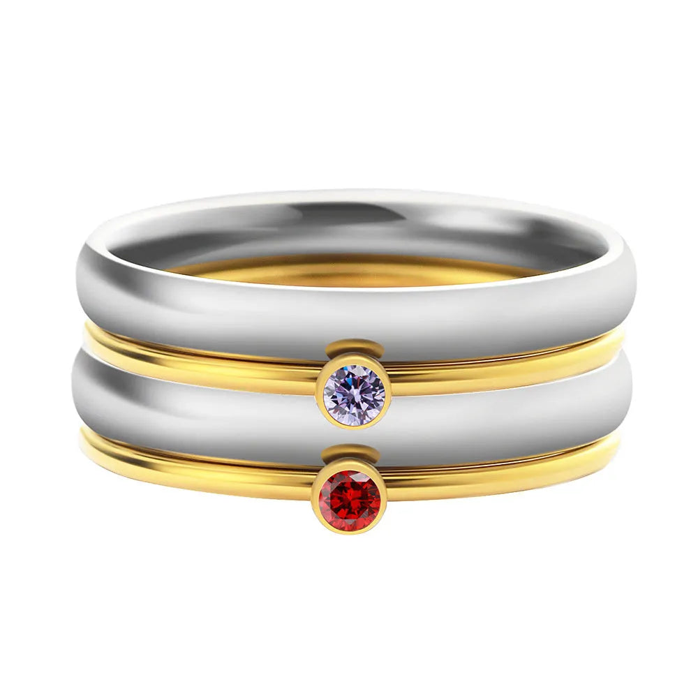 December birthstone titanium steel ring with geometric design and electroplated finish