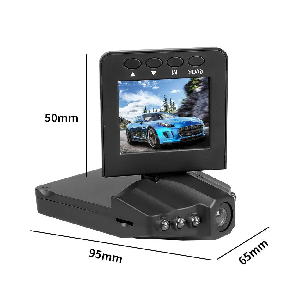 H198 HD six-light infrared night vision car DVR with 2.4-inch screen showing parking monitor display