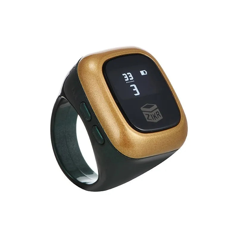 Al-fatiha Zikr electronic counter on wrist with digital display showing count, available in black, space grey, rose gold, silver, wine red, green.