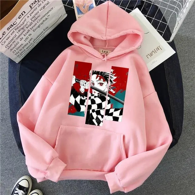 Anime print hooded sweatshirt in loose fit, cotton polyester blend, shown in one of seven colours, sizes XS to 3XL
