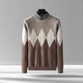 Men's diamond block fake two-piece imitation mink bottoming shirt in grey or camel, polyester blend, sizes M to 4XL.