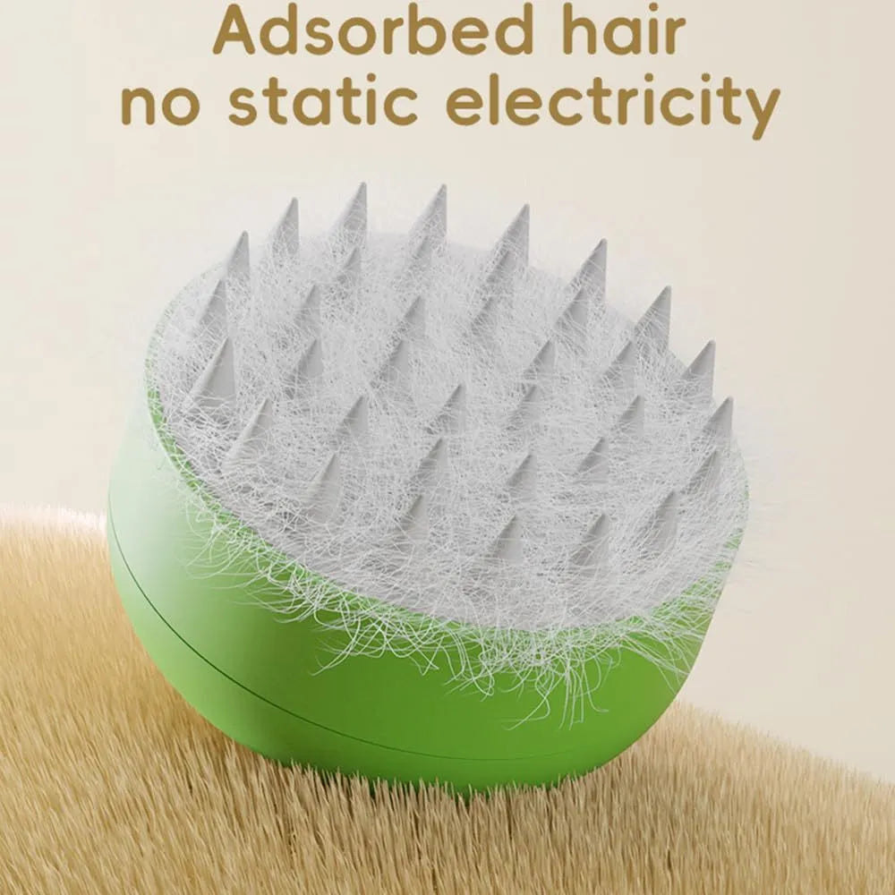 Green and yellow rechargeable cat steam brush with silicone bristles for grooming pets
