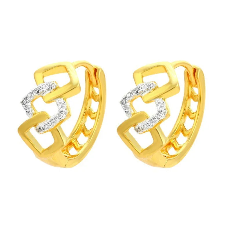 Geometric hollow-out gold electroplated alloy earrings with ear clip fastening, lightweight 2.5g design