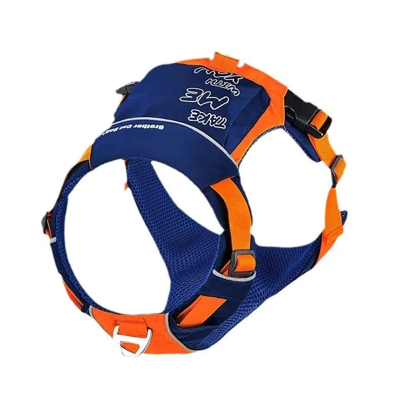 Nylon dog chest strap vest harness in orange-blue colour with adjustable rope design