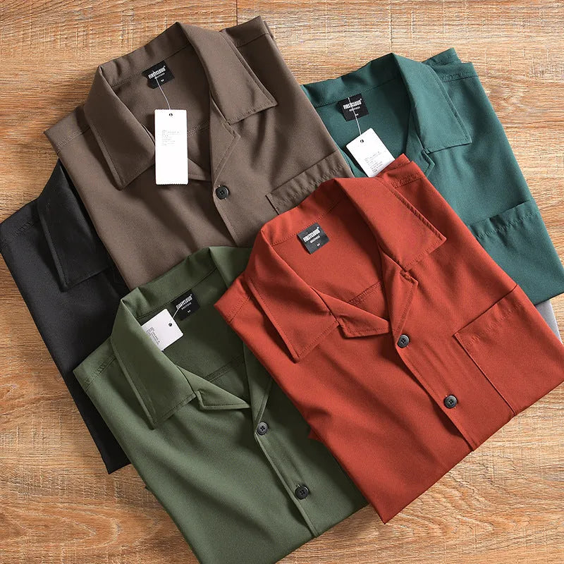 Men's lightweight pure cotton loose fit short sleeve shirt in Army Green colour