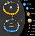 Natural stone beaded zodiac bracelets with adjustable length and twelve astrological sign charms