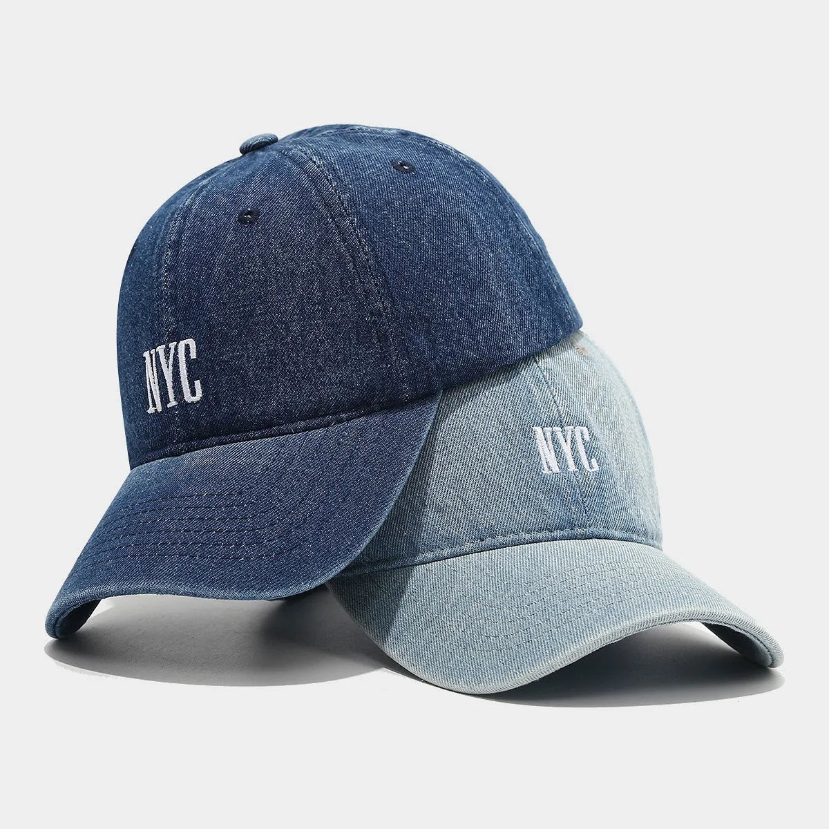 Denim baseball cap with alphabet letters in adjustable black, dark blue or light blue