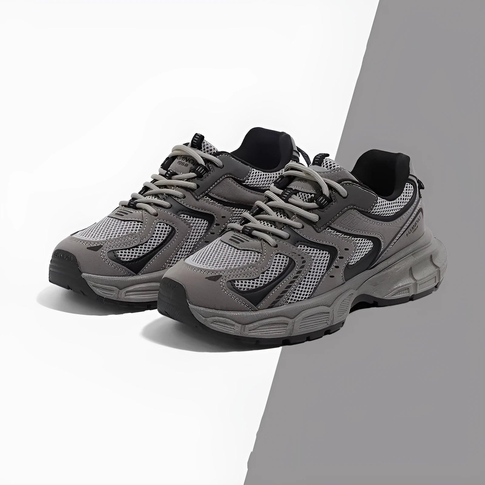 Women's grey platform casual sneaker with leather stitching and EVA sole