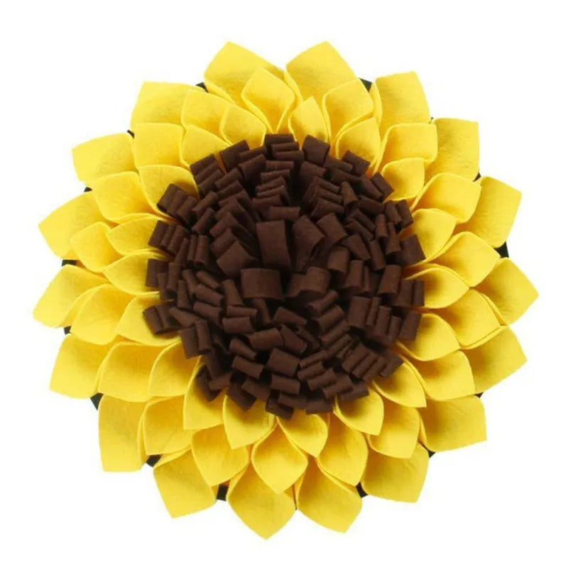 Yellow sunflower pattern dog snuffle mat measuring 37.5cm square with rope attachment