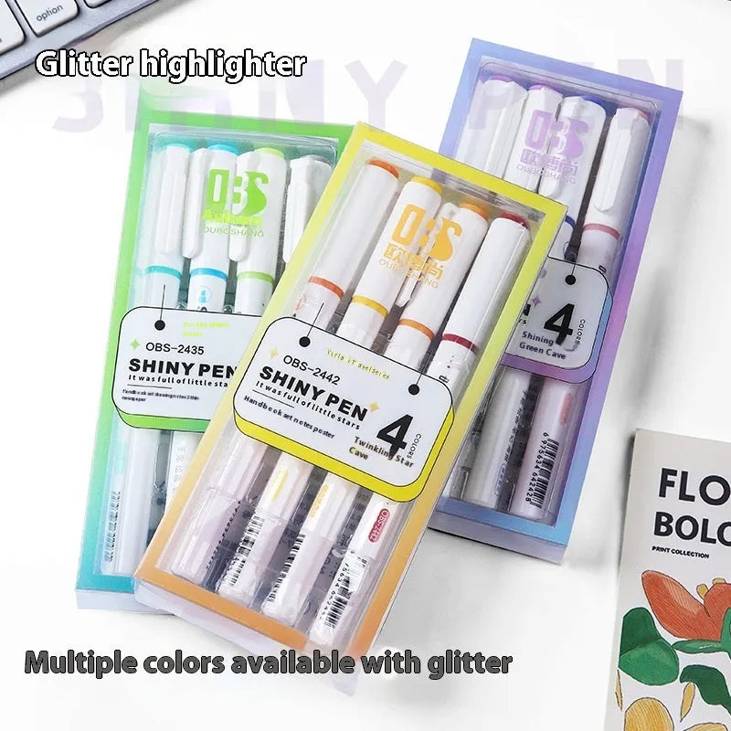 Sparkling Star River Highlighter with 4mm slanted tip and six glitter-infused ink colours including taro puff