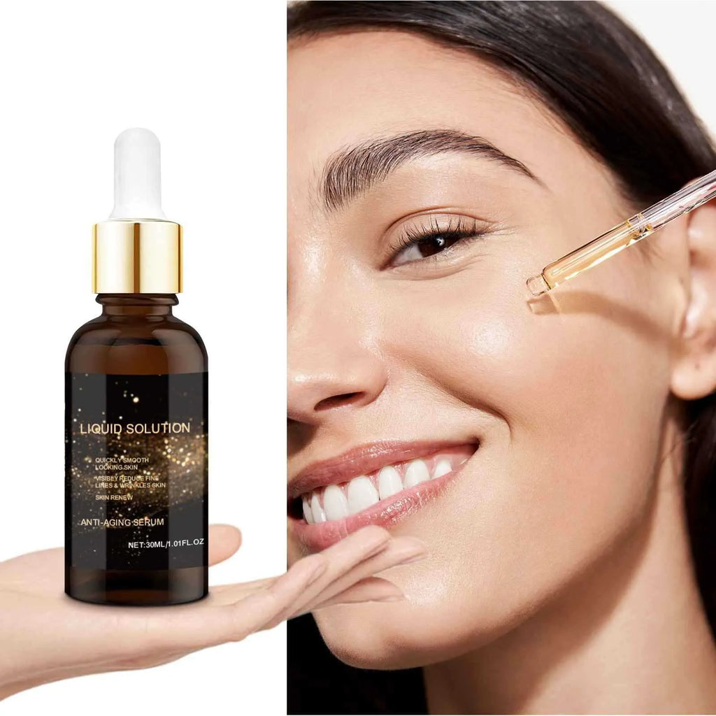 30ml facial moisturising solution bottle with 9cm height, containing glycerin and hyaluronic acid for delicate skin care