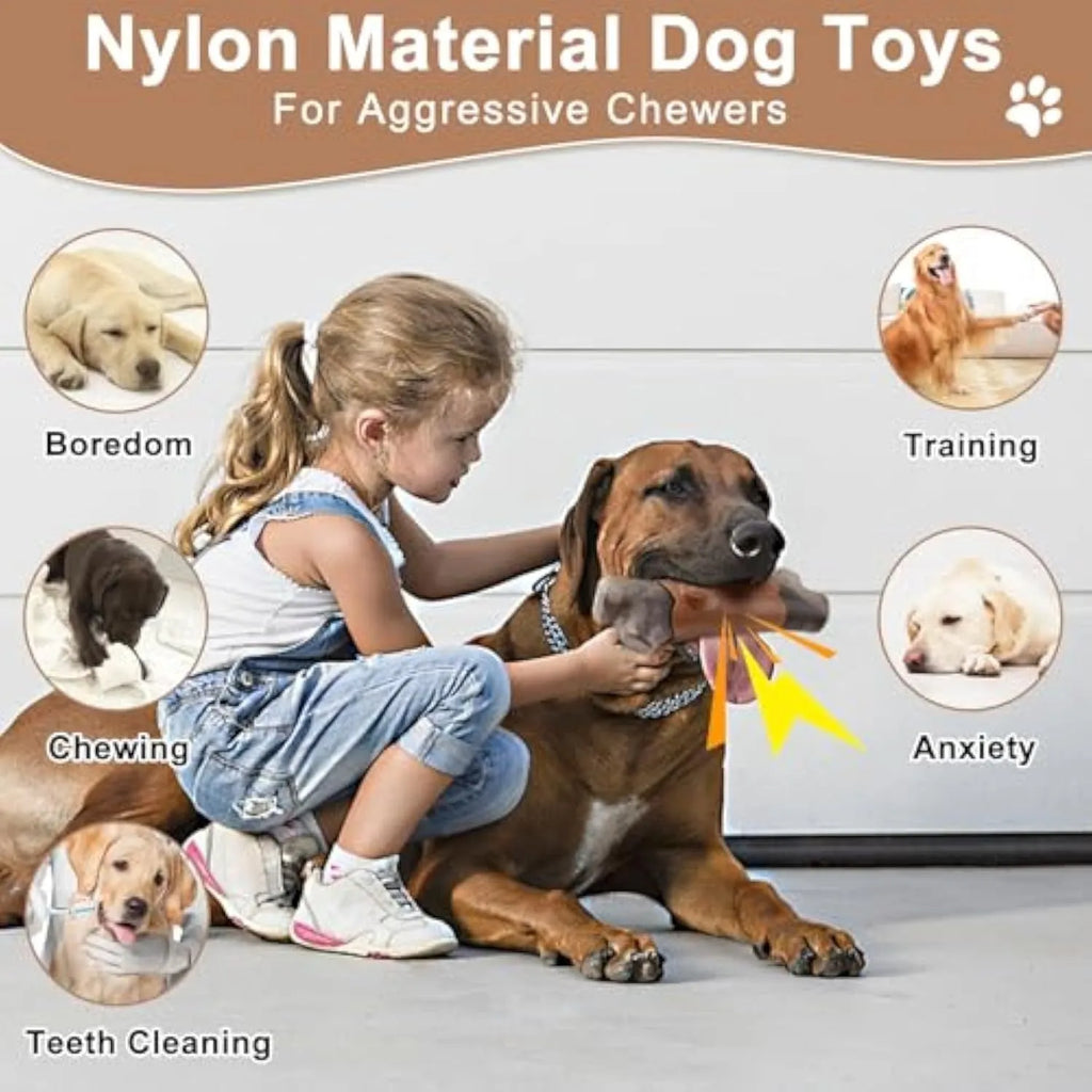 Branch-shaped nylon dog chew toy with squeaker for aggressive chewers, approximately 15-20cm