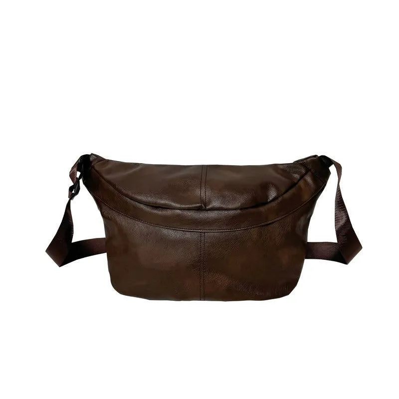 Brown retro-style men's crossbody bag showing front view with dimensions 50x29x3cm