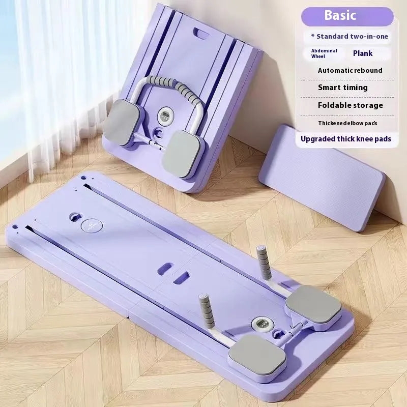 Standard purple multi-functional fitness board with abdominal wheel, dimensions 106cm by 41cm by 7cm, for home weight loss training
