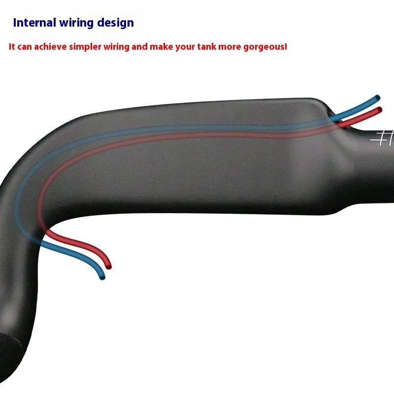 Carbon fibre road bicycle handlebar with double line graphic in black, shown from above.