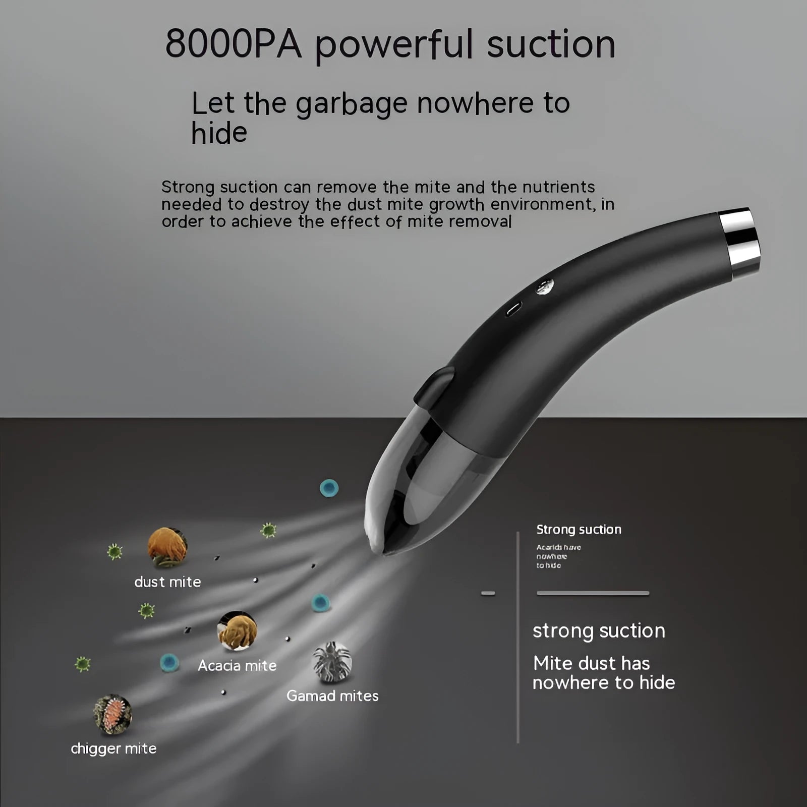 Handheld wireless car vacuum cleaner with USB charging cable and 8000PA suction for portable vehicle interior cleaning