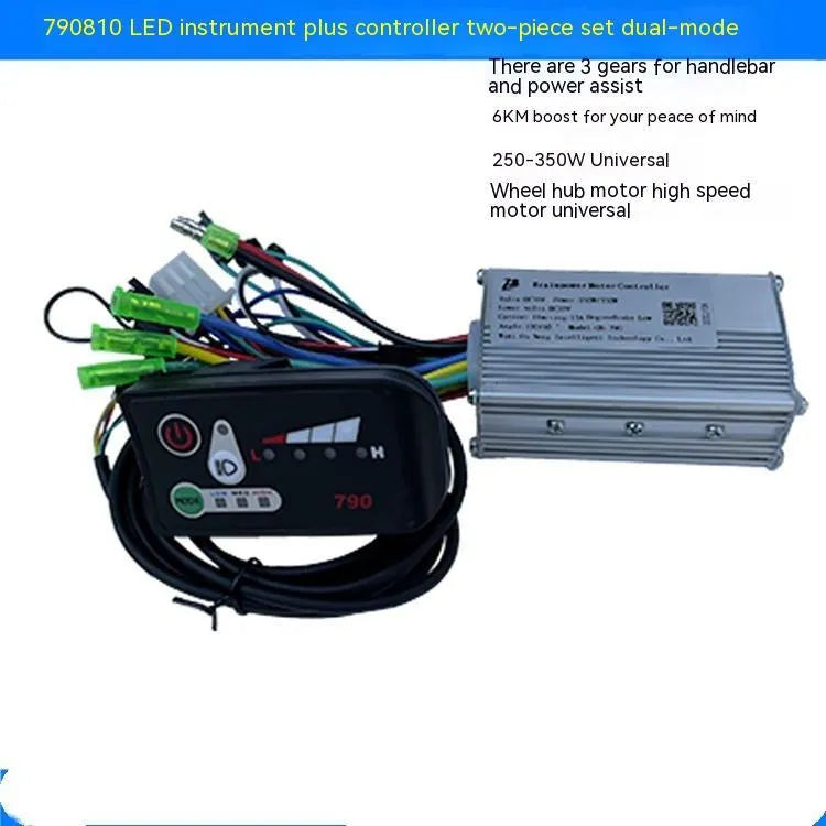 6-tube electric bicycle scooter controller with dimensions 9cm by 5cm by 3cm, showing connections for 24V to 48V systems