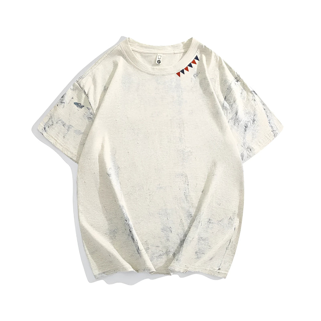 Grey men's t-shirt with an all-over tie-dye pattern, loose fit, round neck, and short sleeves.
